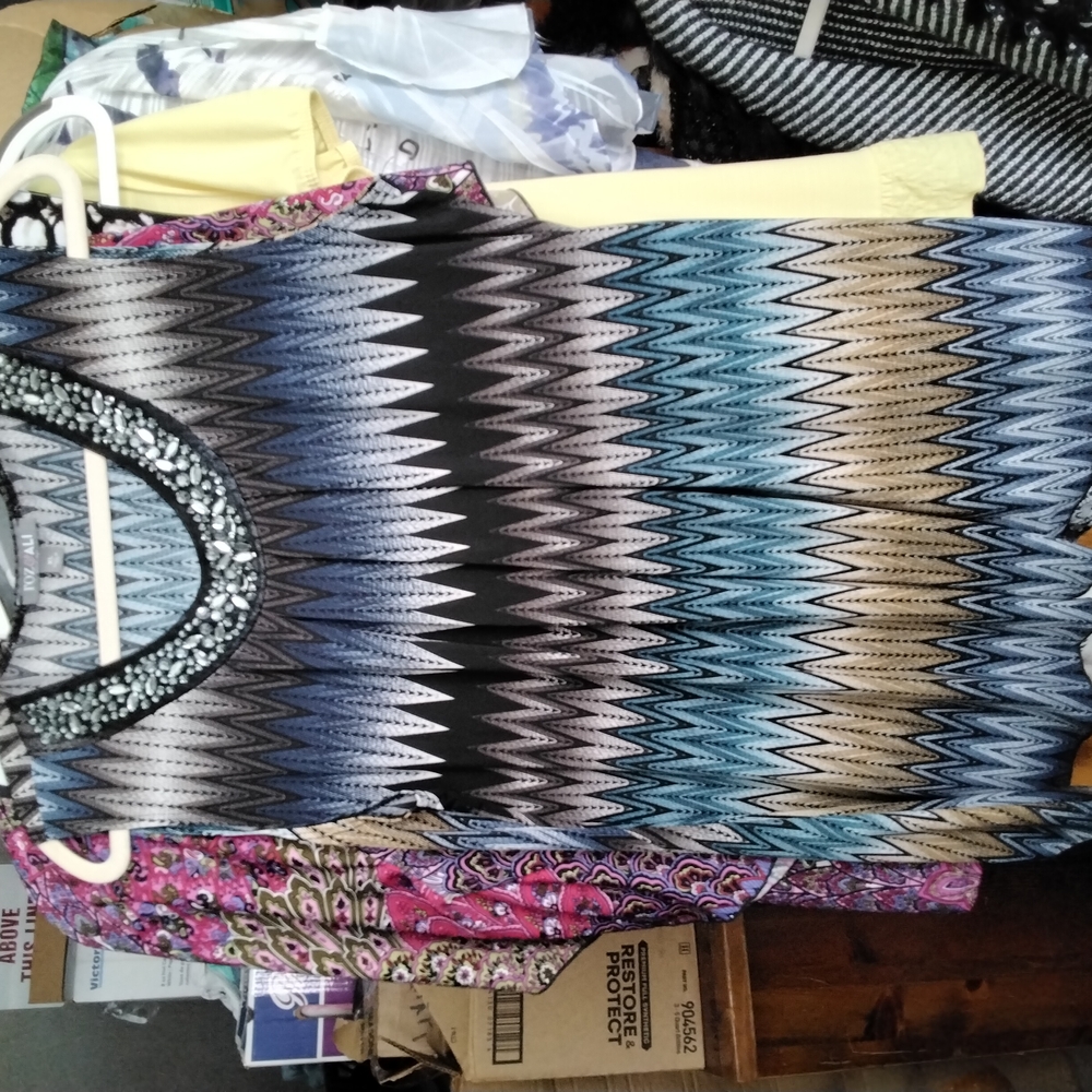 Roz & Ali Black Graphic Embellished Sleeveless Blouse